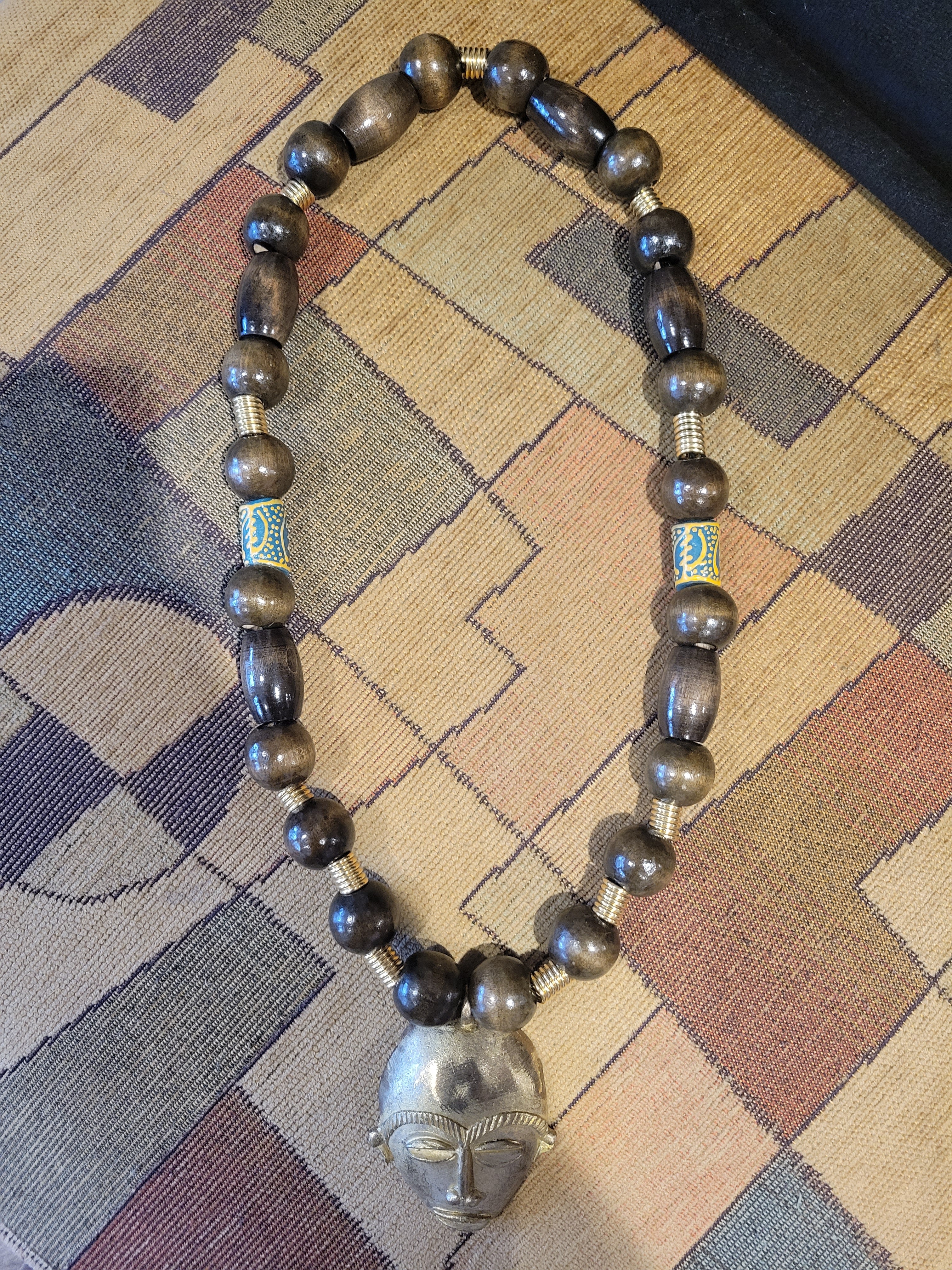 Brass and Wood African Chunky Tribal Mass Necklace