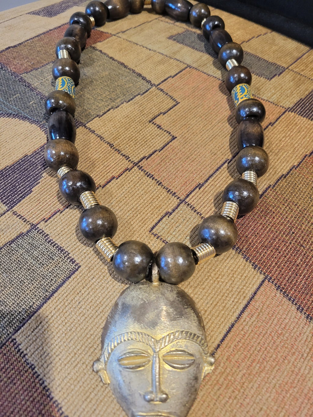 Brass and Wood African Chunky Tribal Mass Necklace