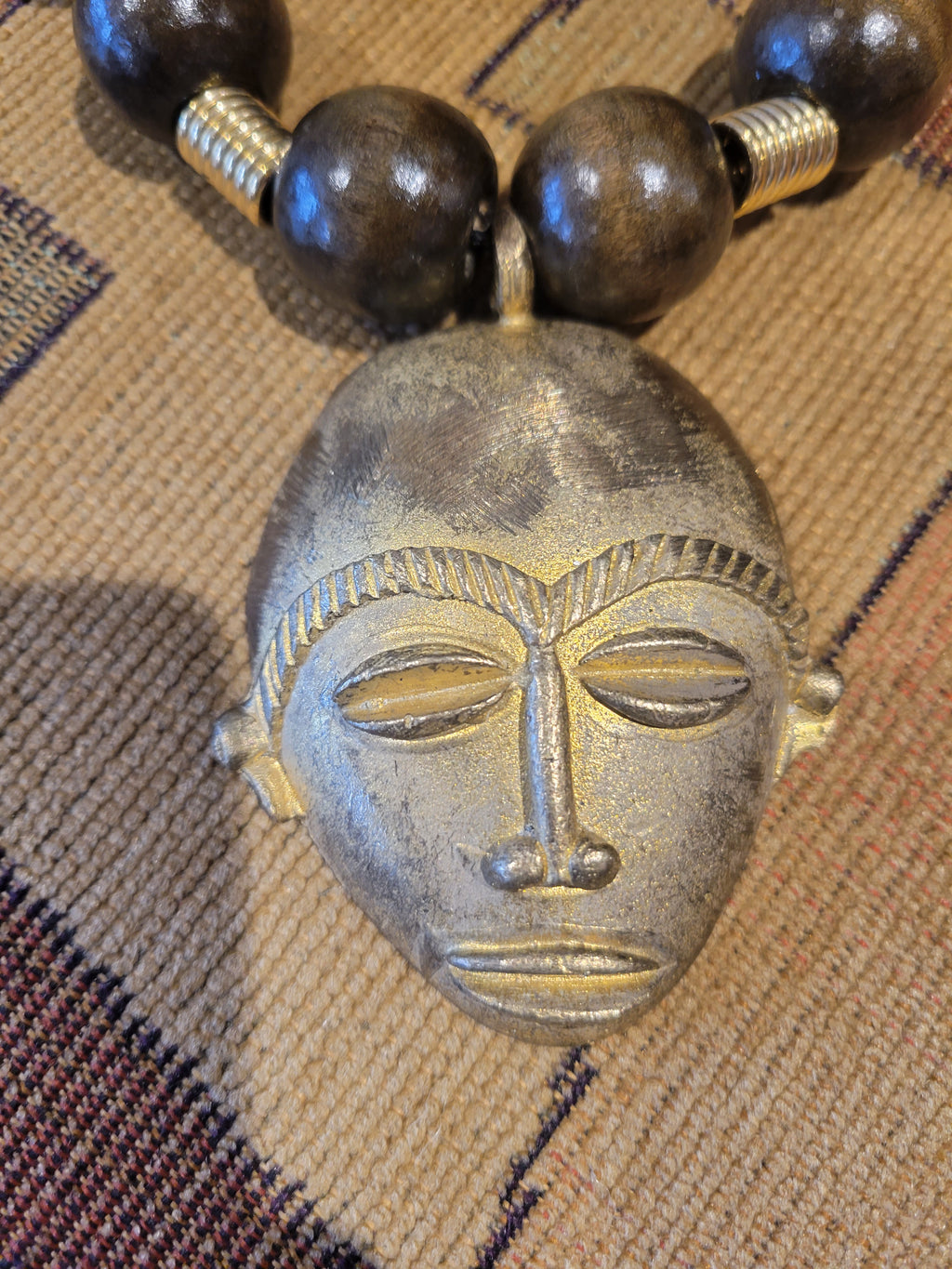 Brass and Wood African Chunky Tribal Mass Necklace