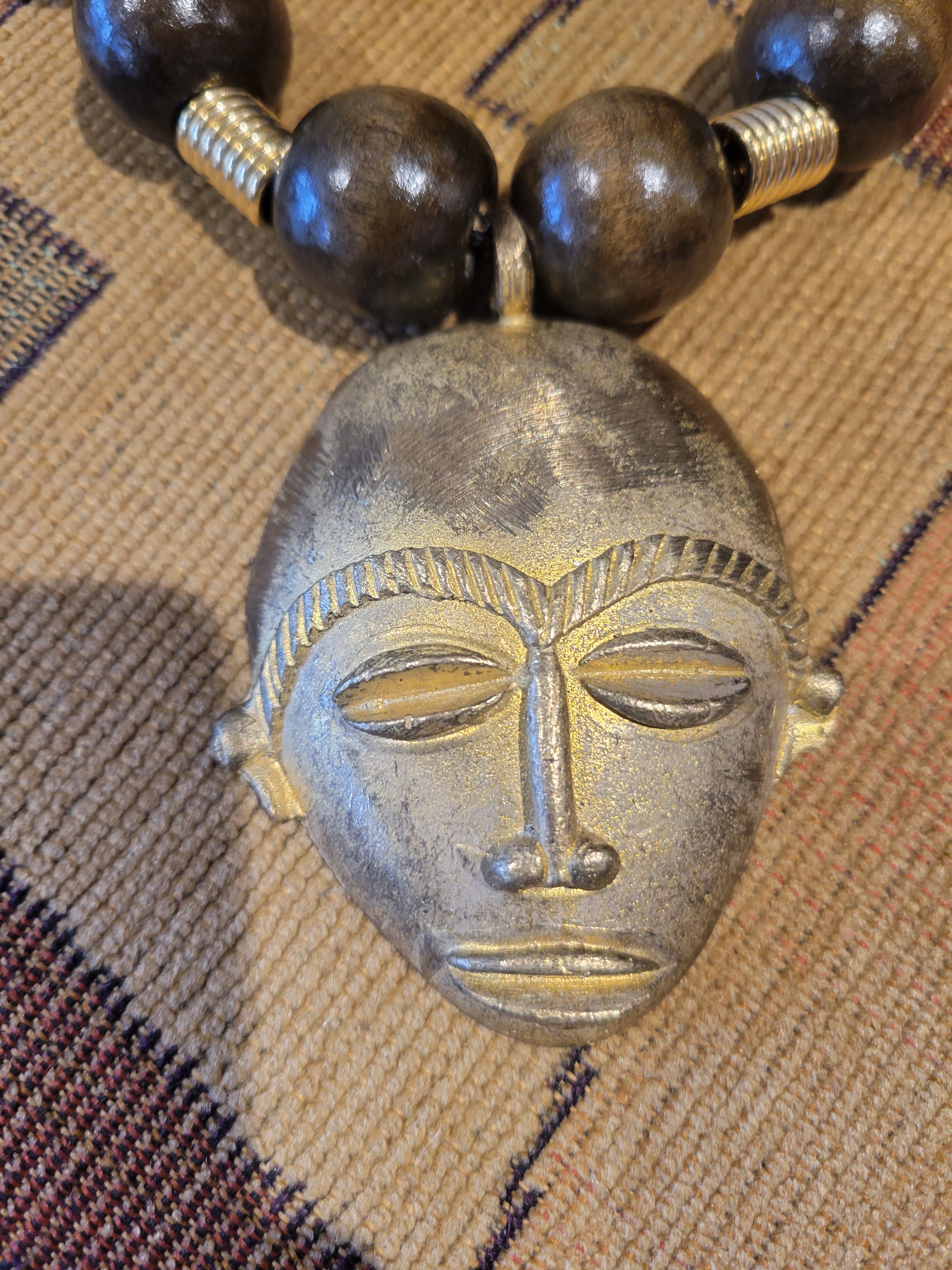 Brass and Wood African Chunky Tribal Mass Necklace