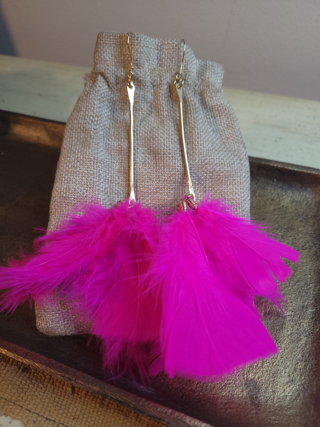 Brass Feather Earrings